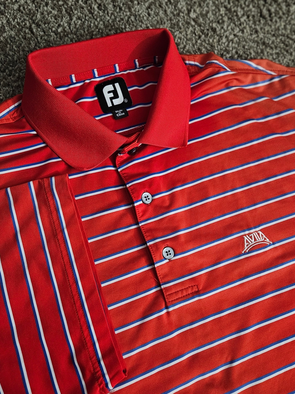 FootJoy Mens XL Striped Golf Polo Shirt Red White Navy Blue Short Sleeve FJ